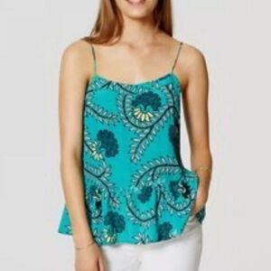 Ann Taylor LOFT Floral Vine Peplum Strappy Cami Porcelain Green XL